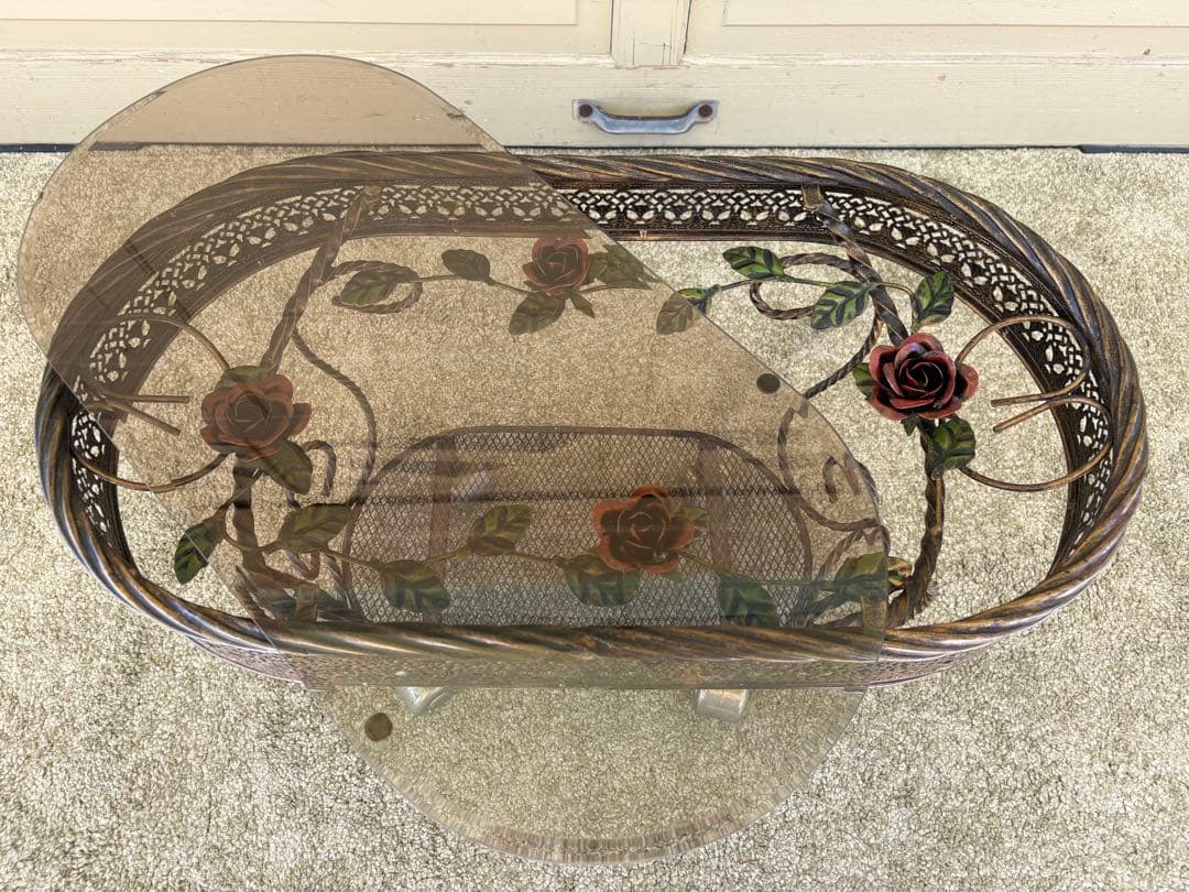 薔薇装飾 アイアン×ガラス サイドテーブル ルネッサンス風