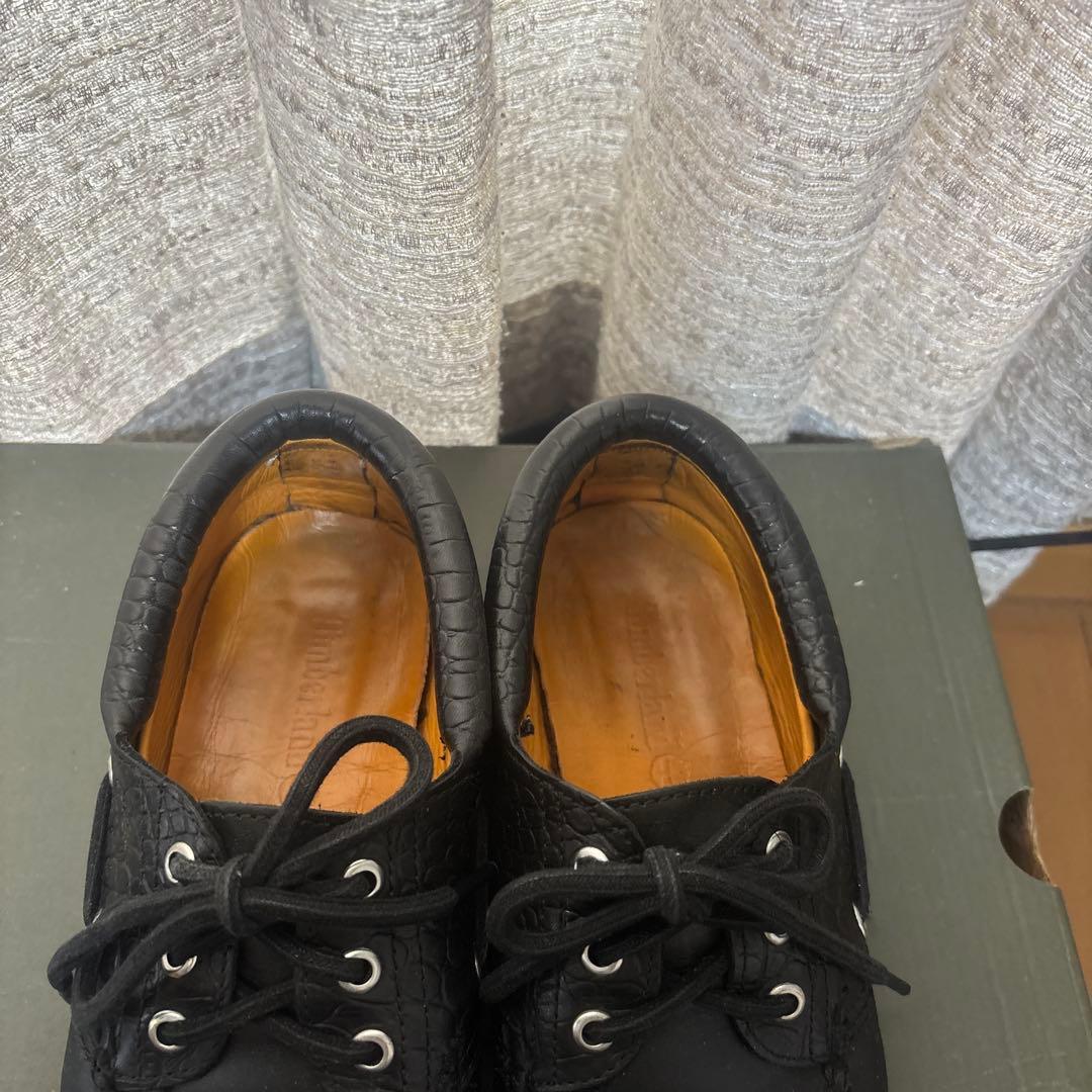 ティンバーランド 黒 レザー モカシン デッキシューズ