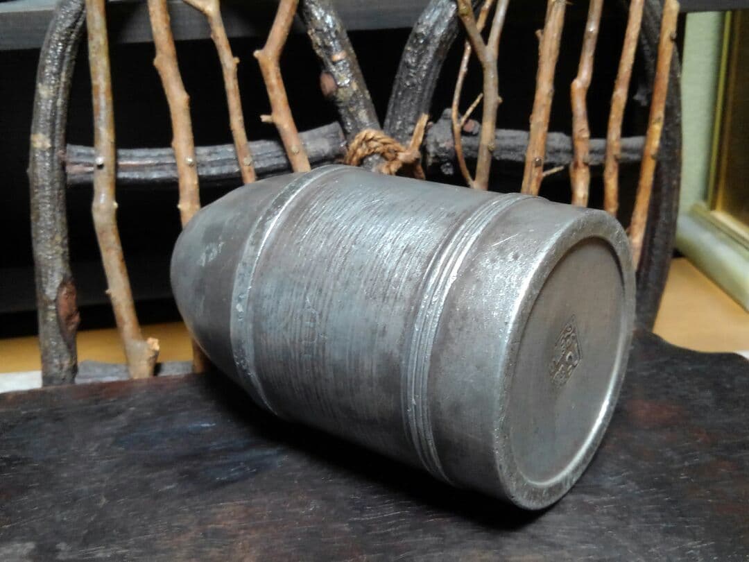 ♥珍品　錫製　茶入れ　征露記念　砲弾型　骨董品