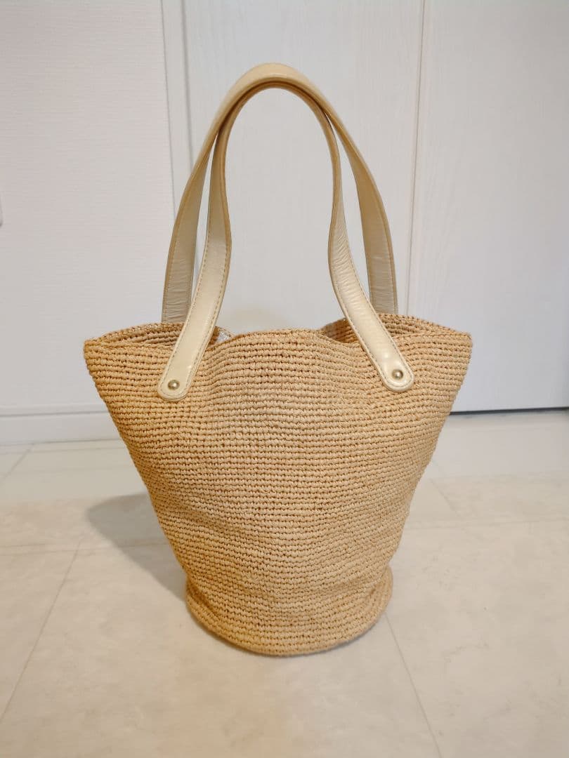 ヘレンカミンスキー ラフィア レザーハンドルトートバッグ