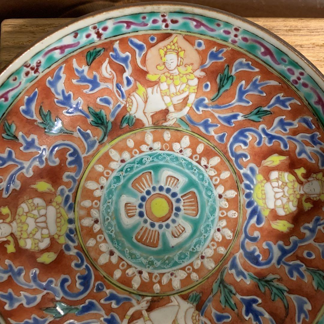 古い赤絵 ペンチロン皿 古箱付け 唐物 中国