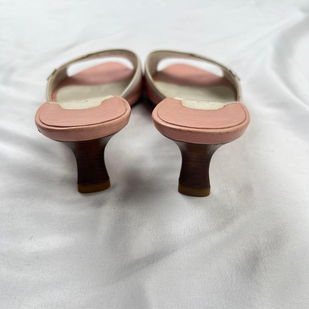 靴 CHANEL coco mark leather mules baby pink