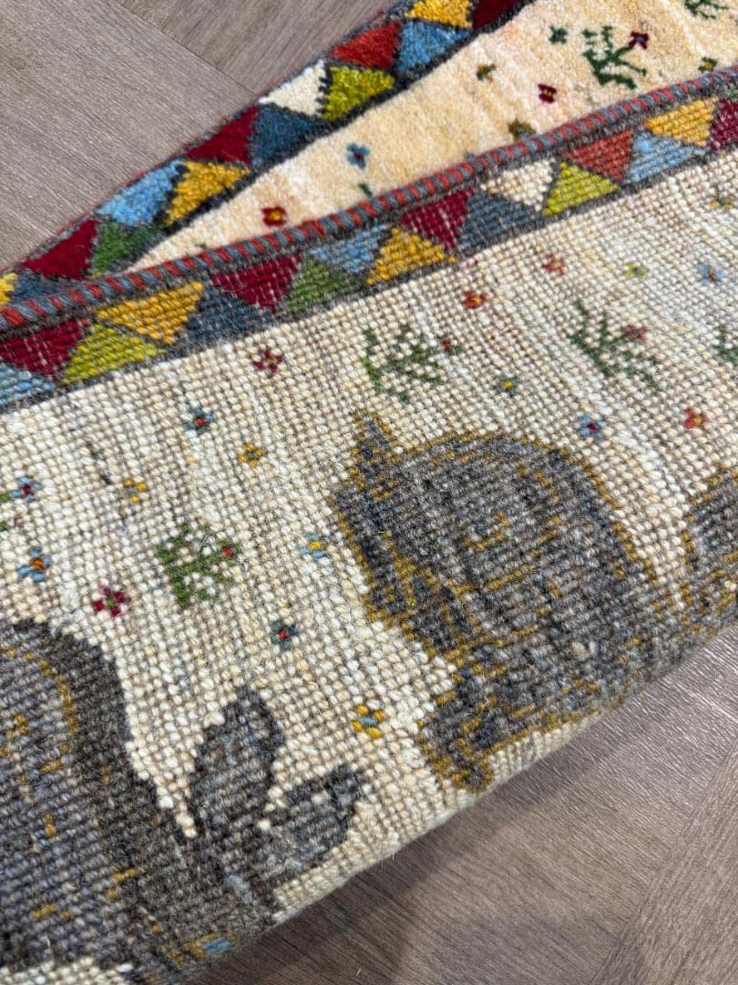 ギャッベ 86x59cm ペルシャ絨毯 手織り ギャベ 玄関マットラグ 絨毯