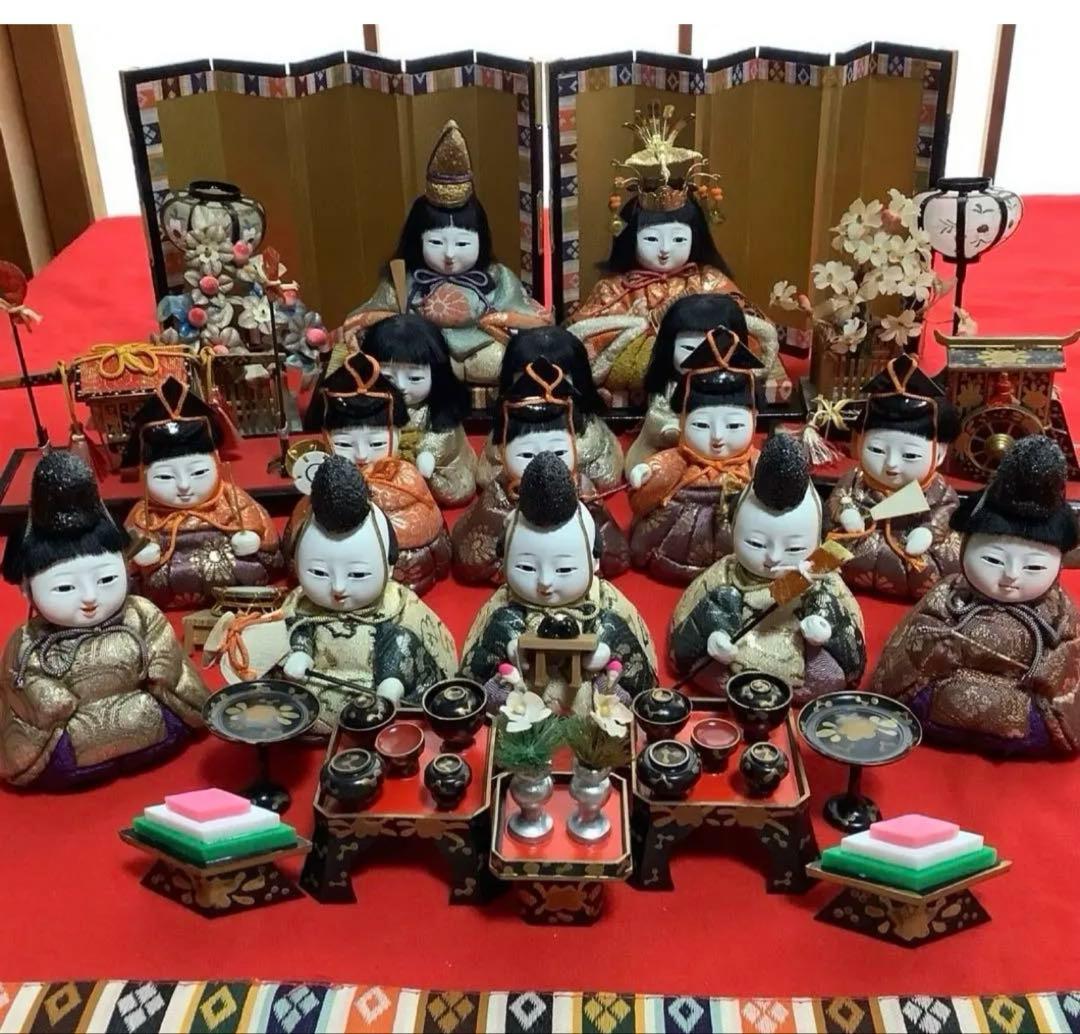 木目込み人形　１５人揃え】西陣織着物　ひな祭り お雛様古民具