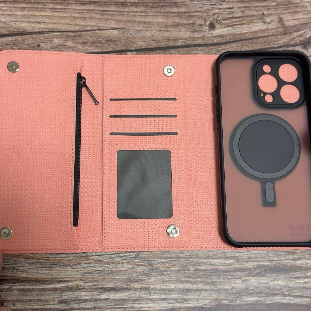 新品未使用iPhone 15 Pro Max 手帳型ケース ピンク古銭カード入れ