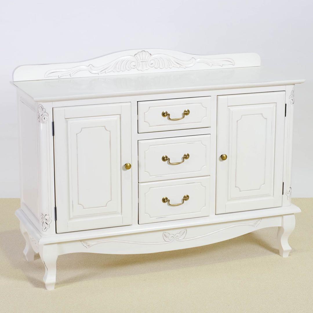 C 新品 キャビネット 白 リビングボード ホワイト アンティーク 本棚 飾り棚