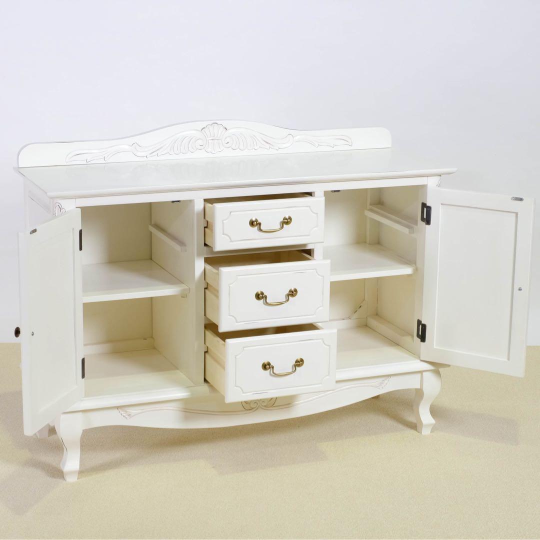 C 新品 キャビネット 白 リビングボード ホワイト アンティーク 本棚 飾り棚