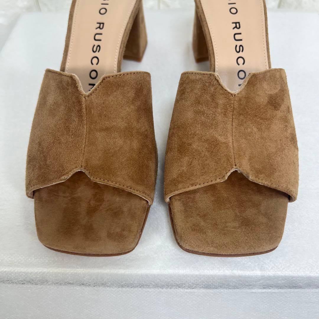美品♡fabio rusconi スクエアトウミュールサンダル　キャメルスェード