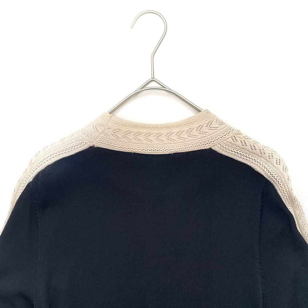 サンドロ　ニットワンピース　バイカラー　レース ブラック　アイボリー　Sサイズ