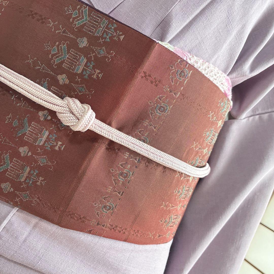 色無地　フルセット　着物　紬　正絹　しつけ糸付き　紫　G7