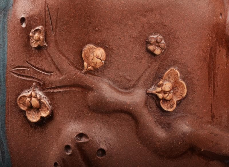 中国　紫砂　朱泥　松竹梅文　急須　茶壷　C　R5449E