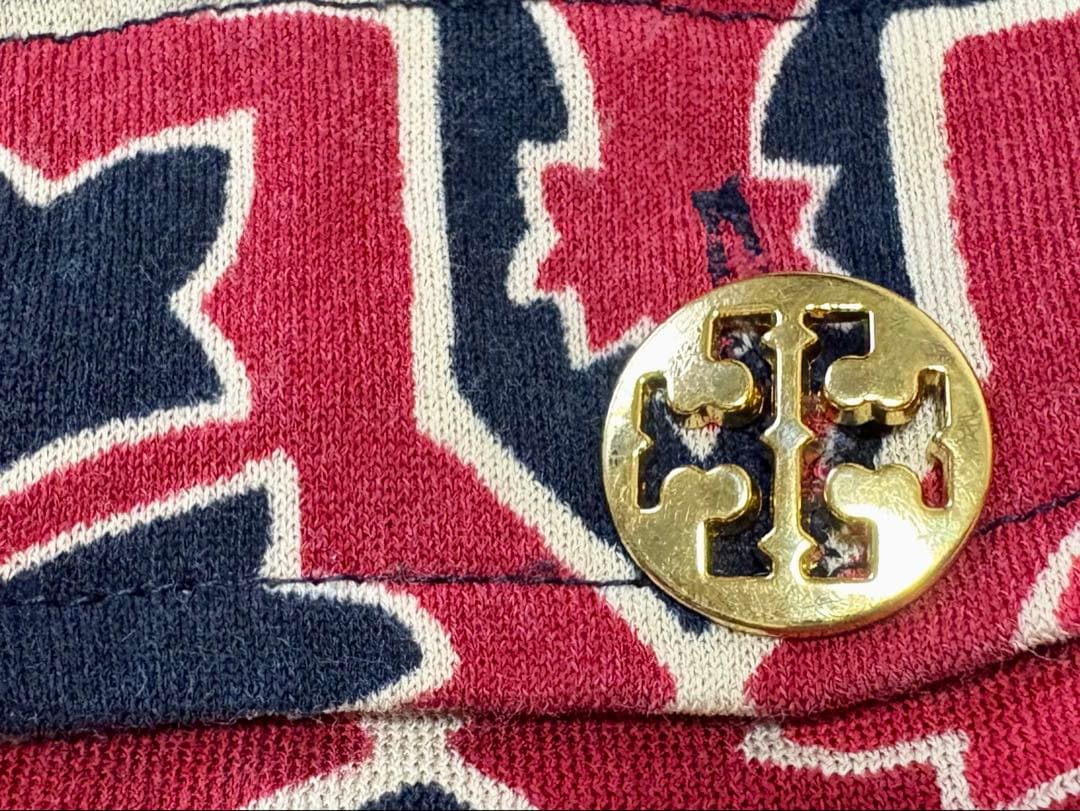 ❤️TORY BURCH シルク混　憲章付き　ロゴボタン　総柄　XS