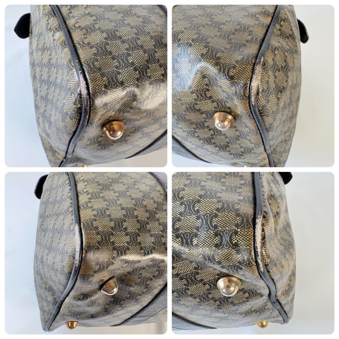 CELINE PVC レザー ボストンバッグ マカダム トリオンフ 黒