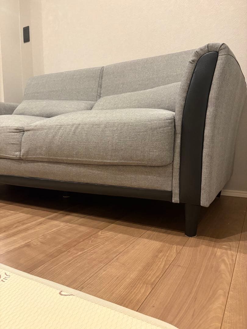 【大川家具】グレーソファ ３人掛け