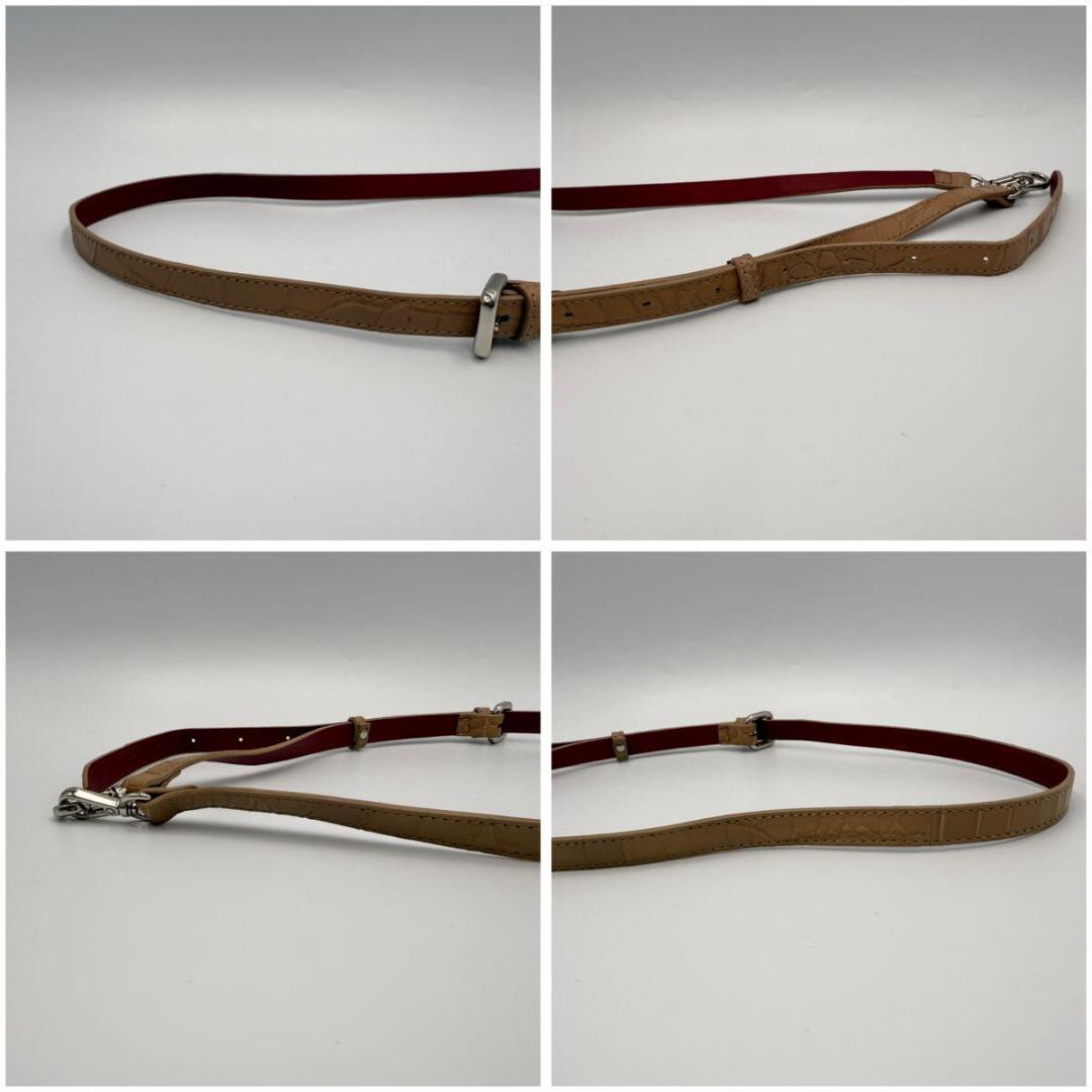 美品 マットクロコダイル ショルダーバッグ ピンクベージュ 本革 リアルレザー