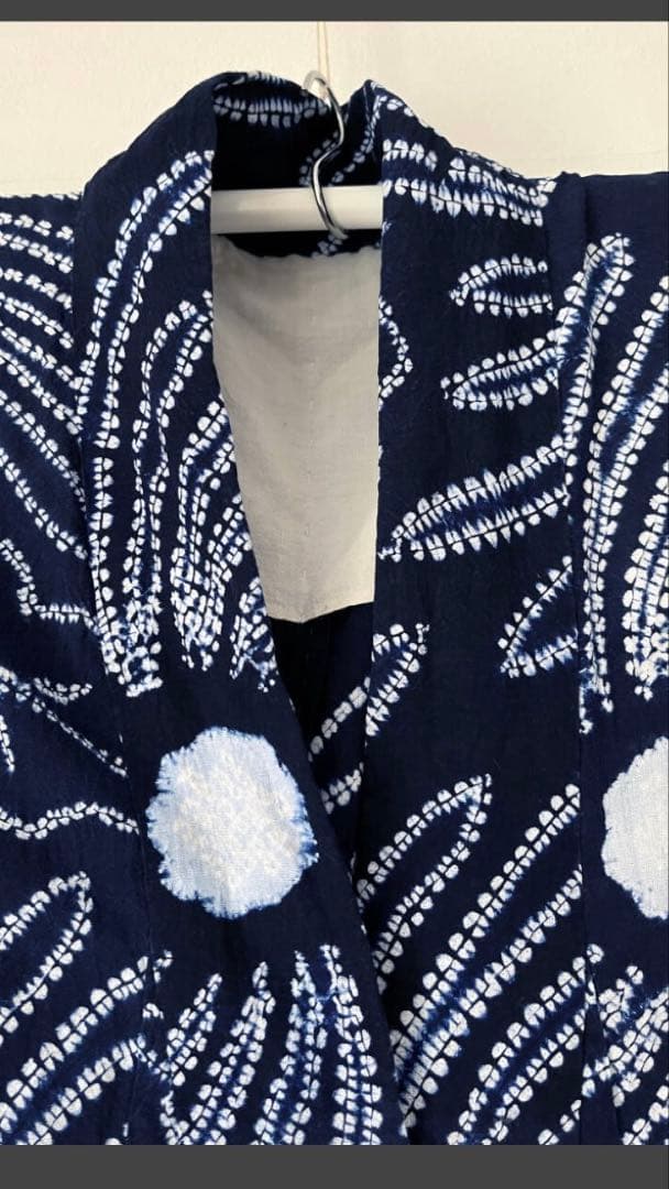 有松鳴海絞り 紺地 大胆な畝り菊花模様 レア物 特注一点物