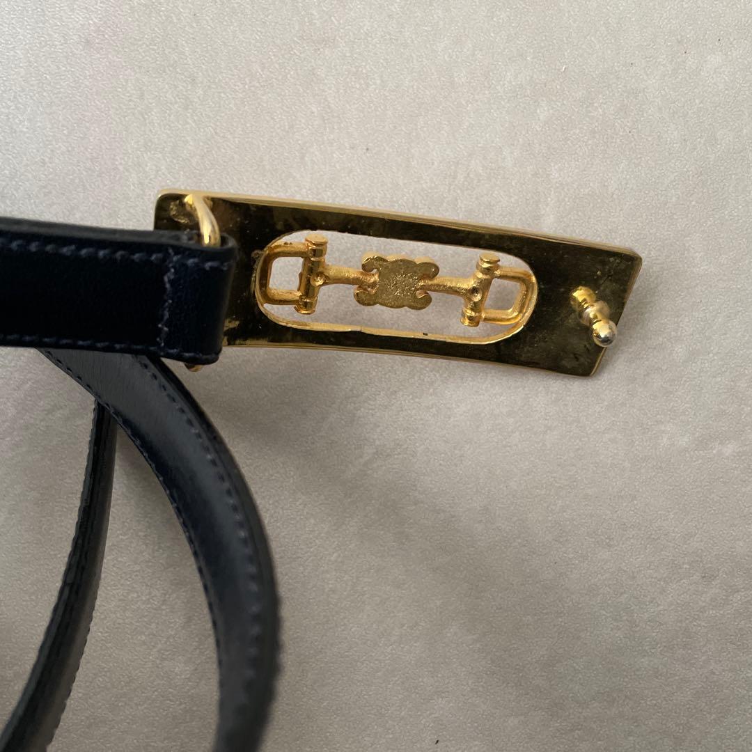 セリーヌ CELINE レザー ベルト トリオンフ金具 プレート ネイビー 65