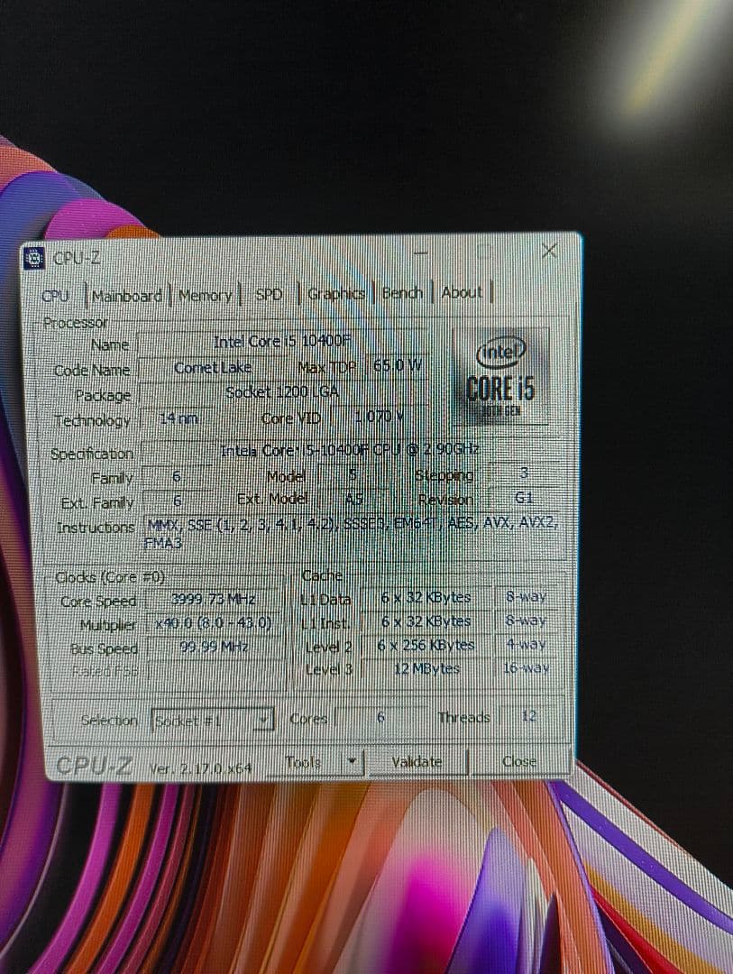 Intel Core i5 10400F 動作確認済み