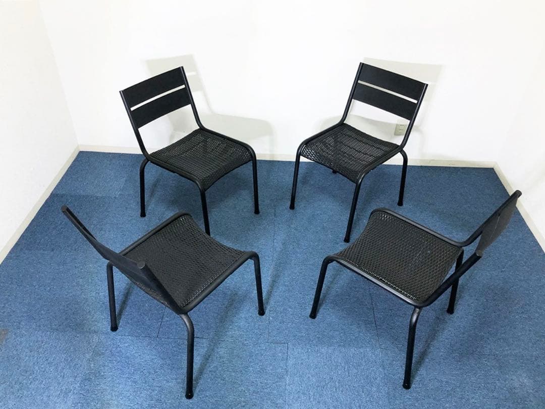ガーデンチェア4脚セット 屋内外対応メッシュPPブラックチェア スタッキング可能