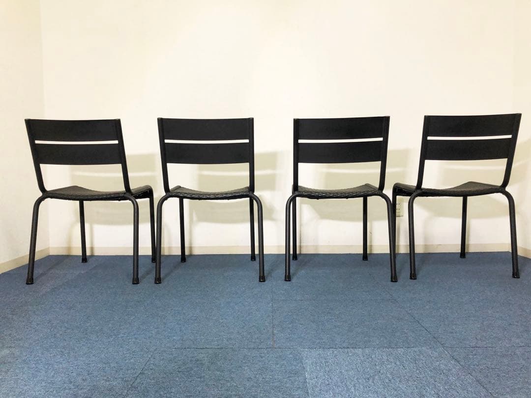 ガーデンチェア4脚セット 屋内外対応メッシュPPブラックチェア スタッキング可能