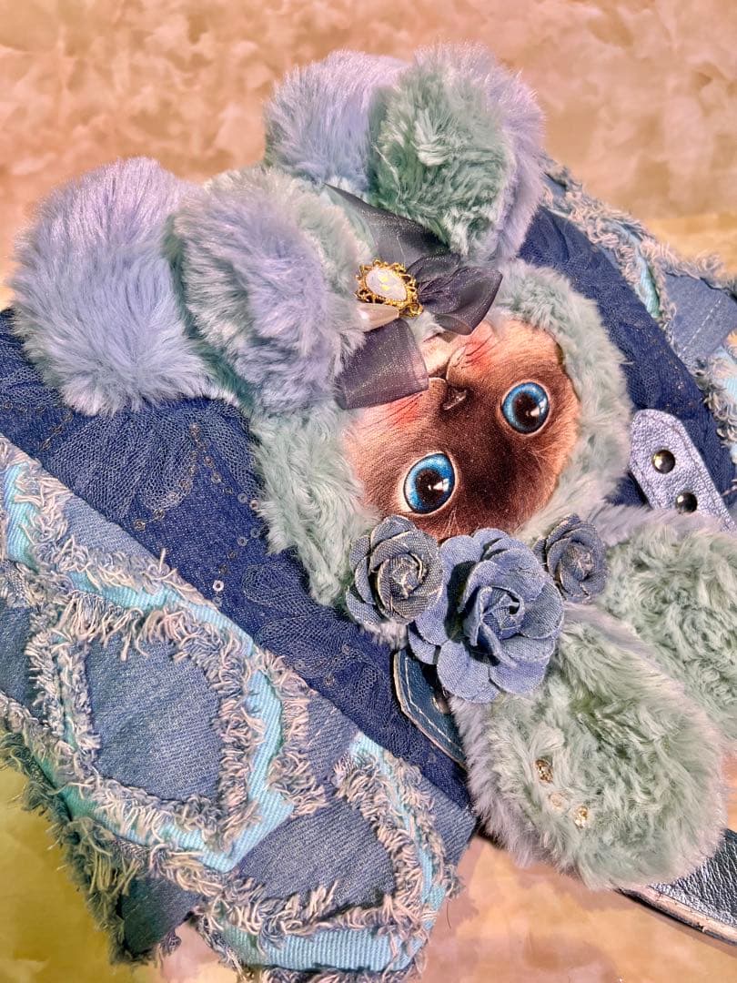 m*e様 コヤンイサムチョン　サイドポケットデニムバッグ　　　 本革持ち手　クラ