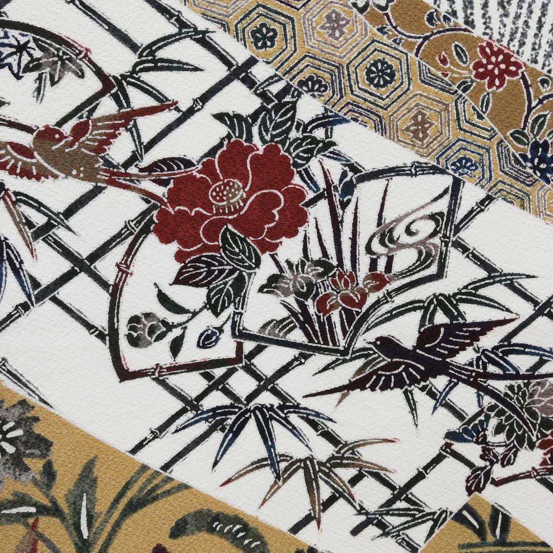 しゃれ訪問着(袷)　(地紙に花鳥 源氏香 花唐草 吉祥紋　ちりめん　ガード加工)