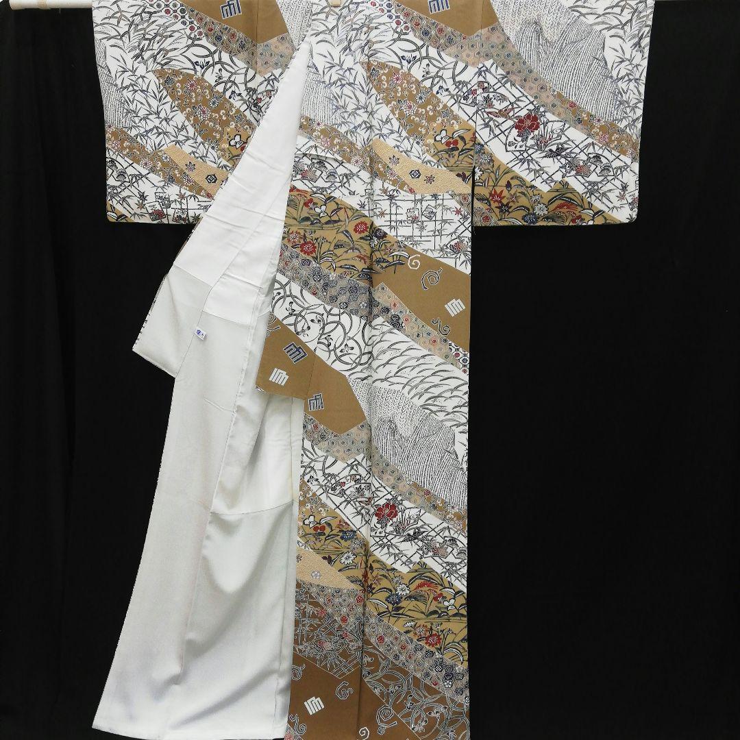 しゃれ訪問着(袷)　(地紙に花鳥 源氏香 花唐草 吉祥紋　ちりめん　ガード加工)