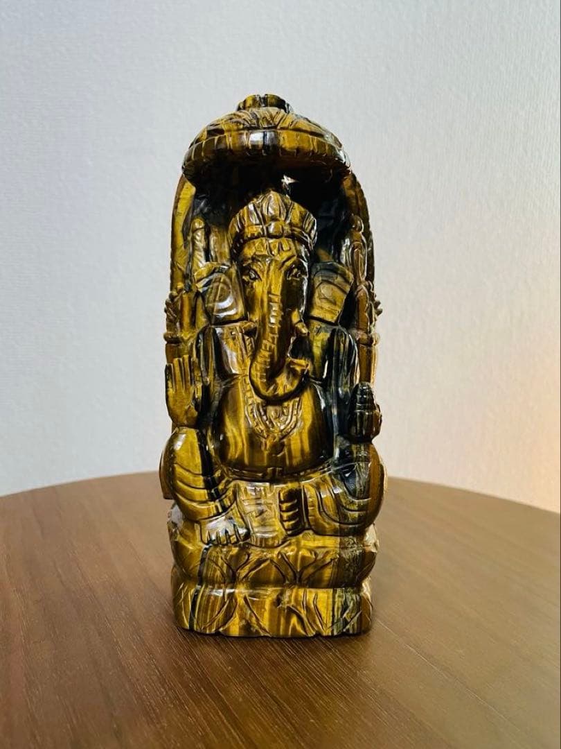 天然石　縁起物　置物　タイガーアイ　ガネーシャ像　パワーストーン　金運