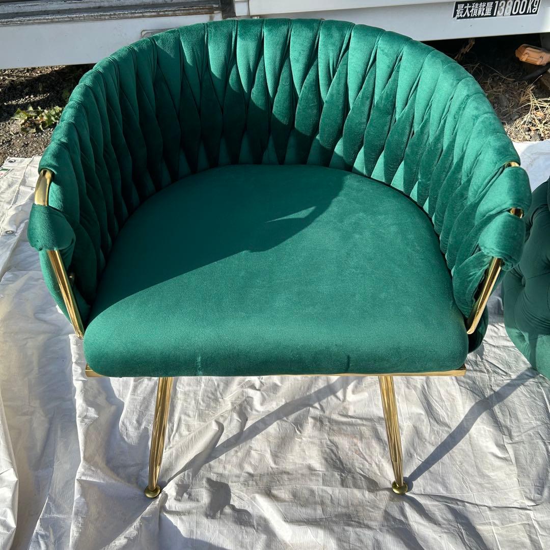チェアのみ　ダークグリーン ベルベット 1人掛けソファ　オットマン
