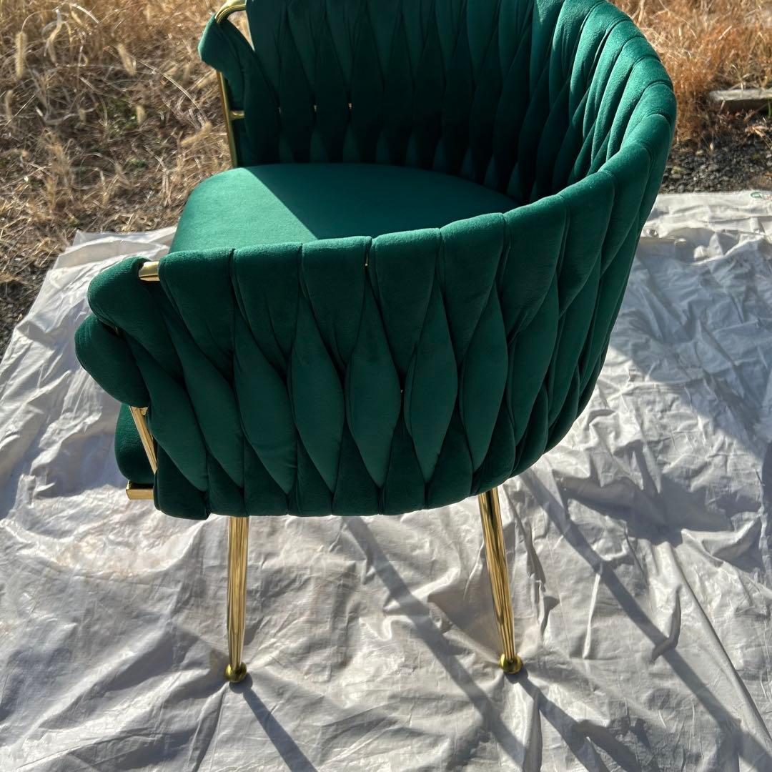 チェアのみ　ダークグリーン ベルベット 1人掛けソファ　オットマン