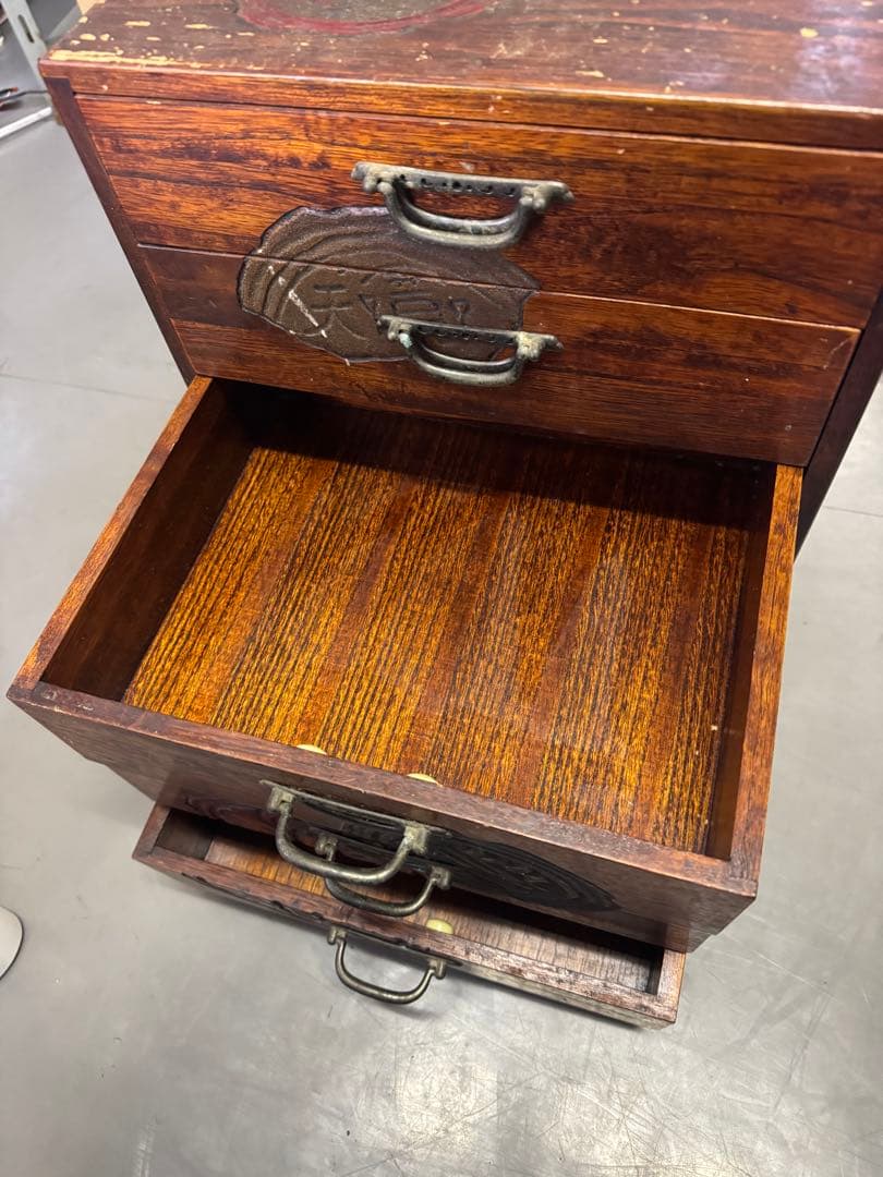 希少　岡山特産　烏城彫　小引き出し　小物入れ　小箪笥　5段　レトロ　当時物