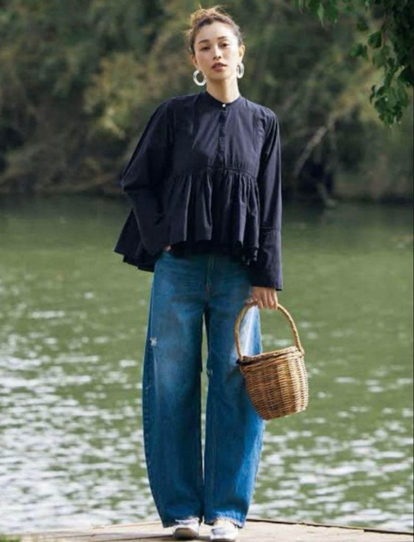 カレンソロジー レイヤードキャザーブラウス ネイビー