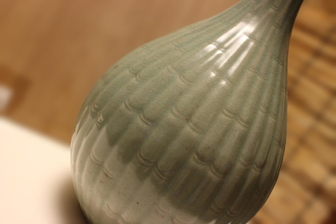 艶雅 高麗青磁竹節文特 大花瓶　徳利 龍泉窯 仏教美術 骨董 茶道具 茶