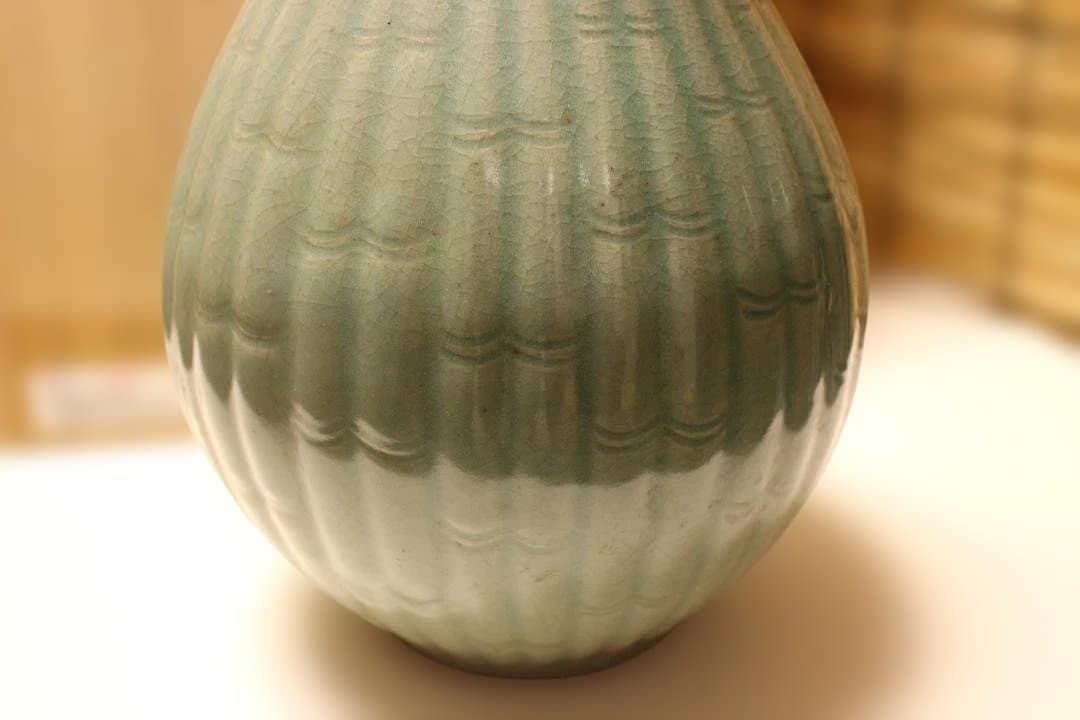 艶雅 高麗青磁竹節文特 大花瓶　徳利 龍泉窯 仏教美術 骨董 茶道具 茶