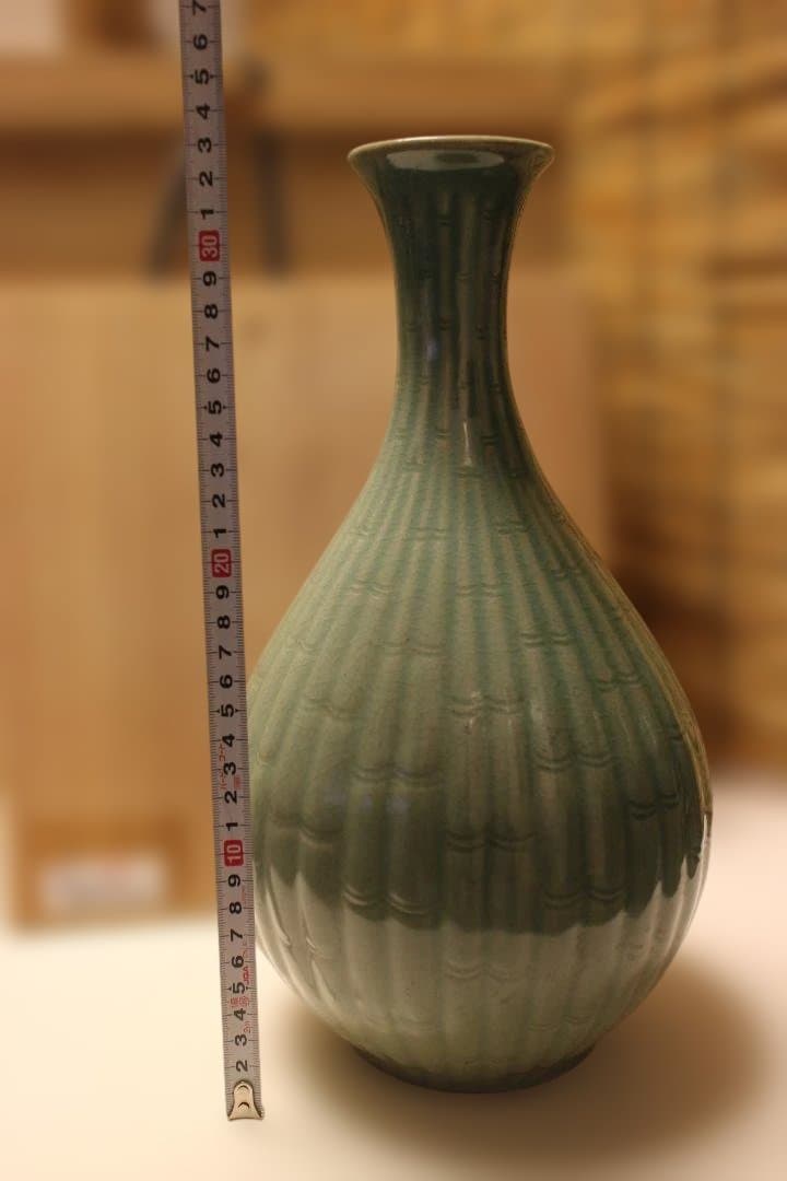 艶雅 高麗青磁竹節文特 大花瓶　徳利 龍泉窯 仏教美術 骨董 茶道具 茶