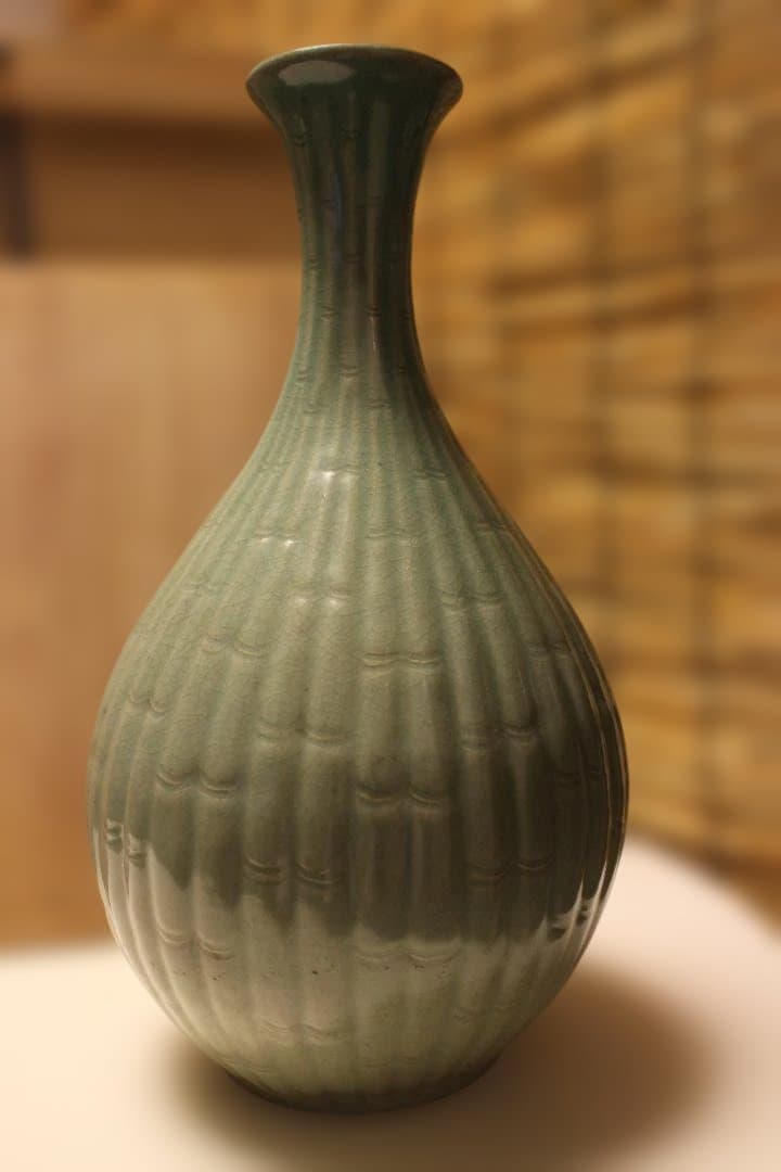 艶雅 高麗青磁竹節文特 大花瓶　徳利 龍泉窯 仏教美術 骨董 茶道具 茶
