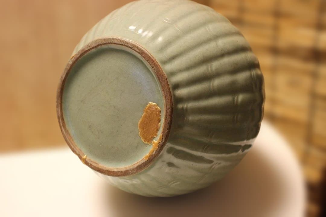 艶雅 高麗青磁竹節文特 大花瓶　徳利 龍泉窯 仏教美術 骨董 茶道具 茶