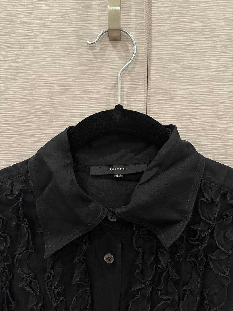 GUCCI ラッフル付きシアーシルクブラウス