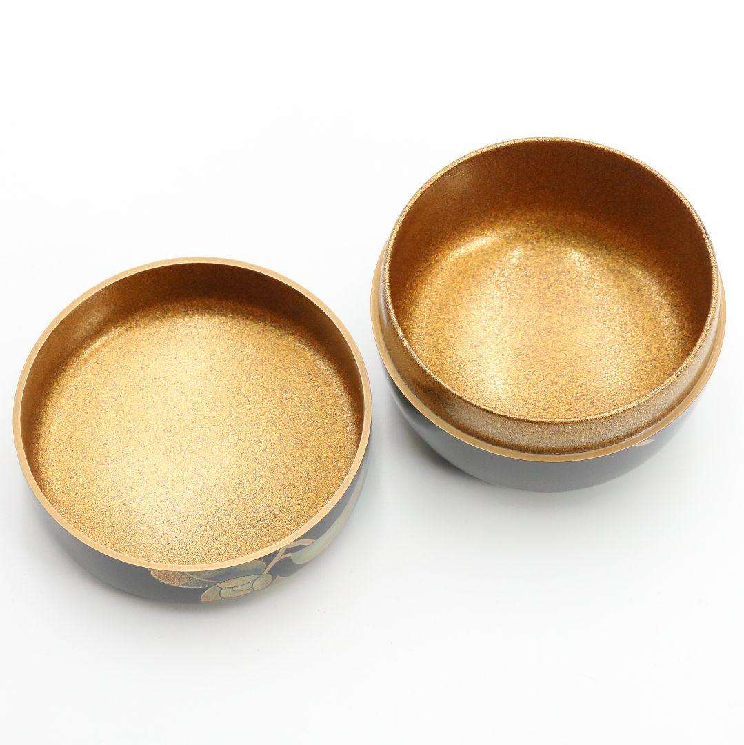 桜井一良作 椿蒔絵 平棗 金梨子地 金蒔絵 茶道具 共箱共布　M347　TC1