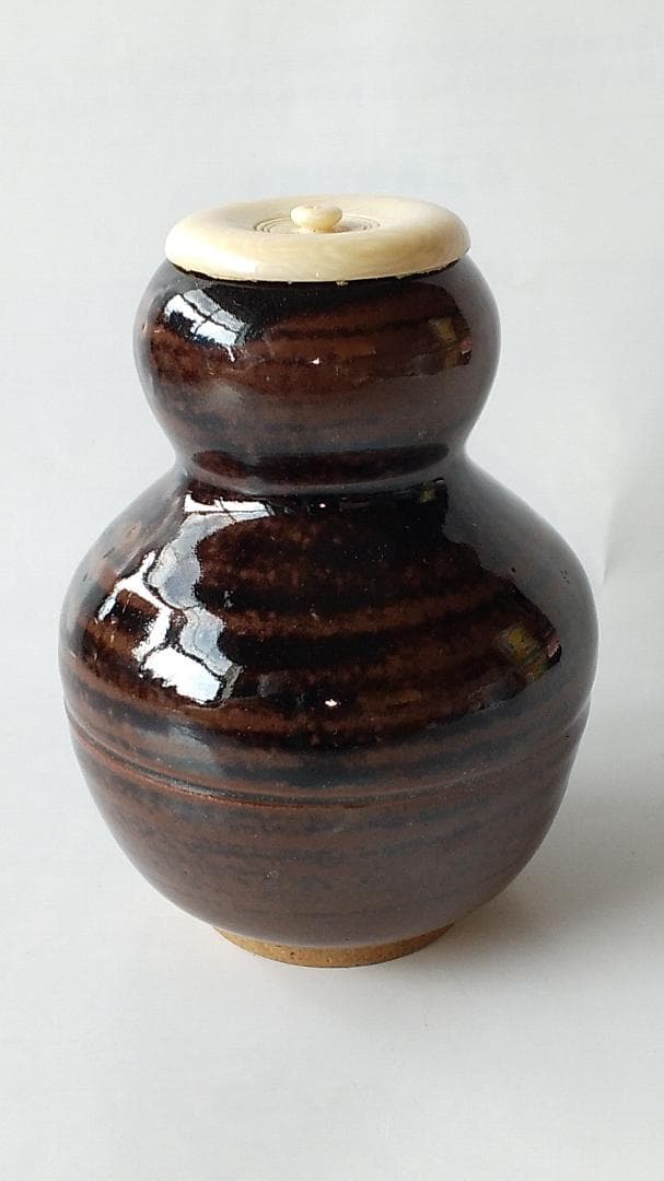 膳所焼 岩崎新定 作春慶瓢箪写 茶入 淡海ぜぜ 陽炎園 表千家 尋牛斎 極 新品