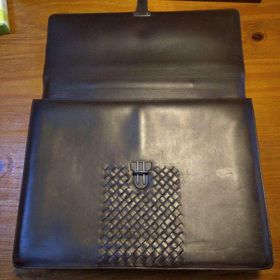 BOTTEGA　ダークブラウン レザー ビジネスバッグ 編み込みデザイン