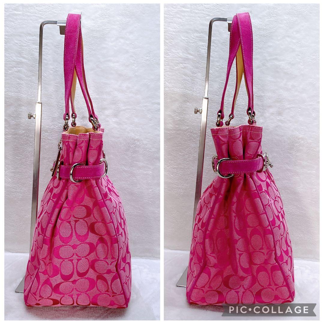 バッグ Coach Tote Bag Signature Horse Bit Pink