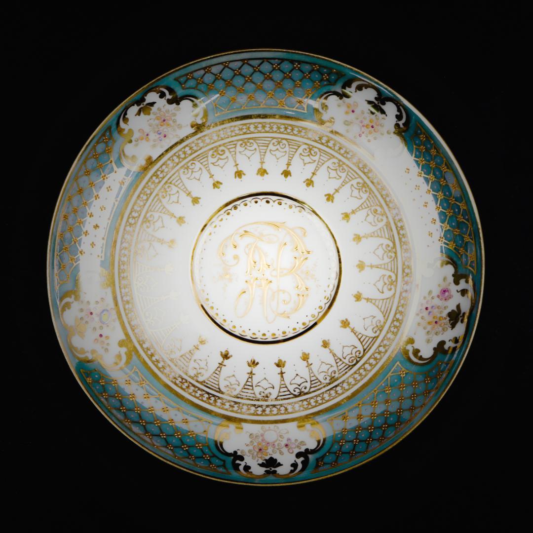 ドレスデン磁器 ドナー工房 モノグラム＆ターコイズ ブイヨンカップ＆ソーサー