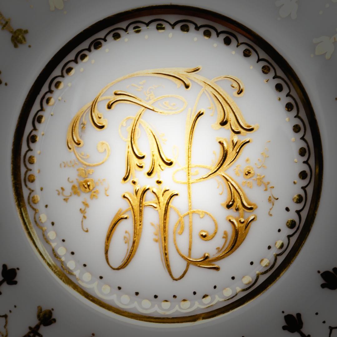 ドレスデン磁器 ドナー工房 モノグラム＆ターコイズ ブイヨンカップ＆ソーサー