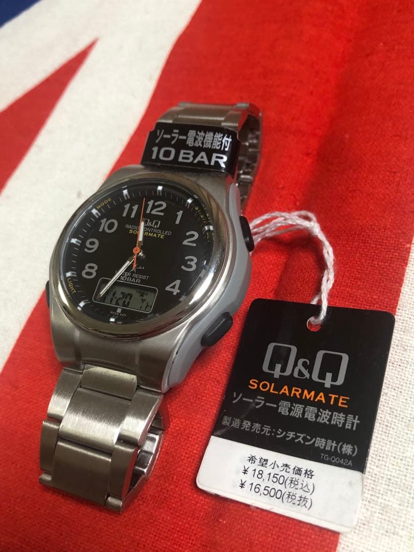 シチズンQ&Q腕時計アナログ電波ソーラー防水日付メタルバンド MD02-205