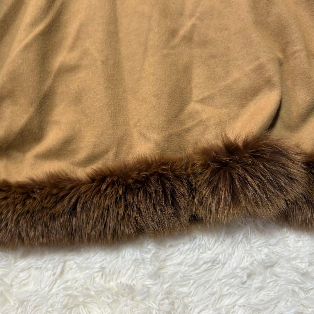 高級 美品✨上質カシミヤ×フォックス ショール ポンチョ ブラウン