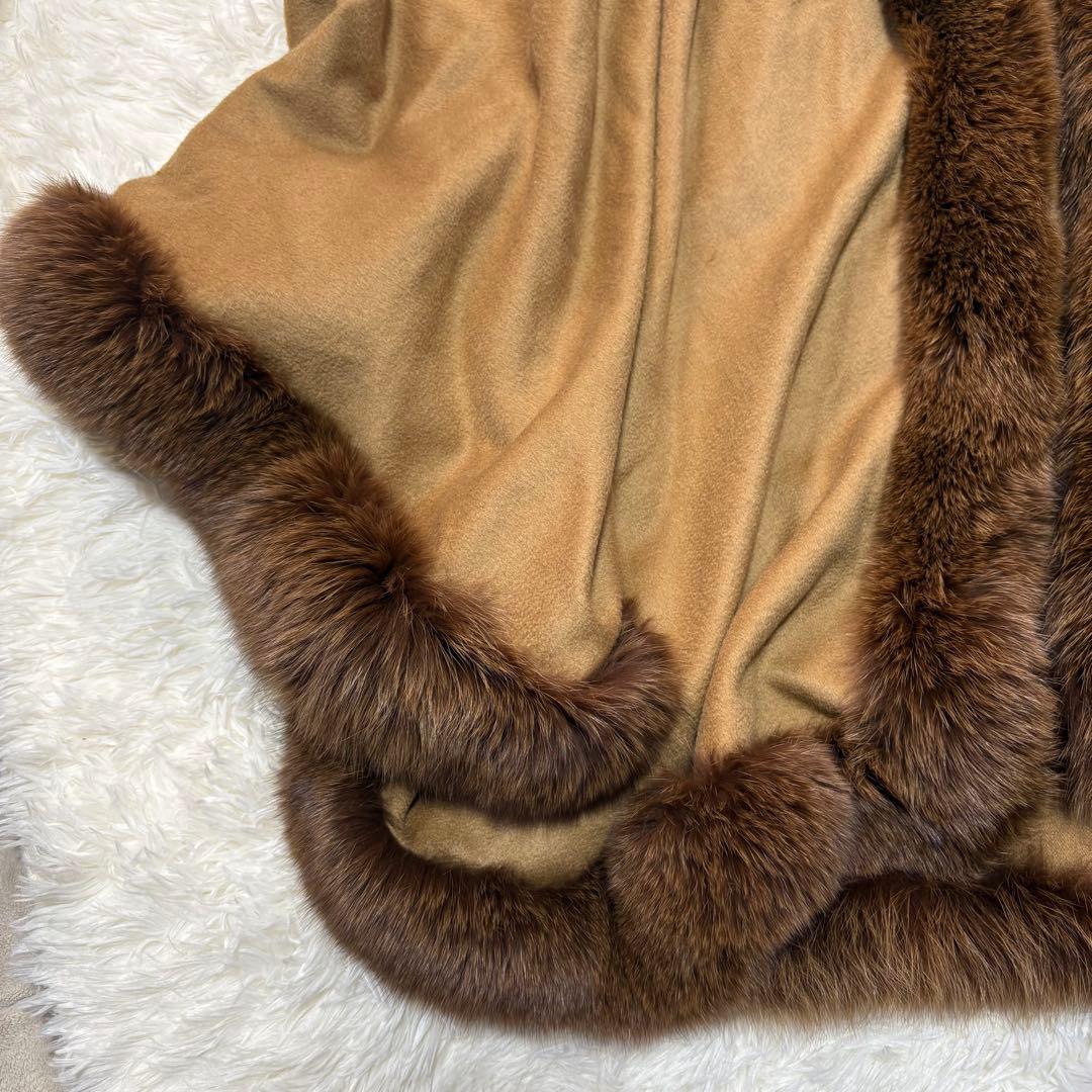 高級 美品✨上質カシミヤ×フォックス ショール ポンチョ ブラウン