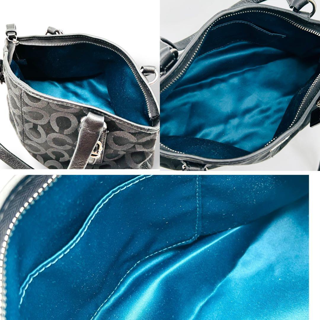 【美品】COACH　コーチ　シグネチャー　黒色ハンドバッグ　人気　キャンバス