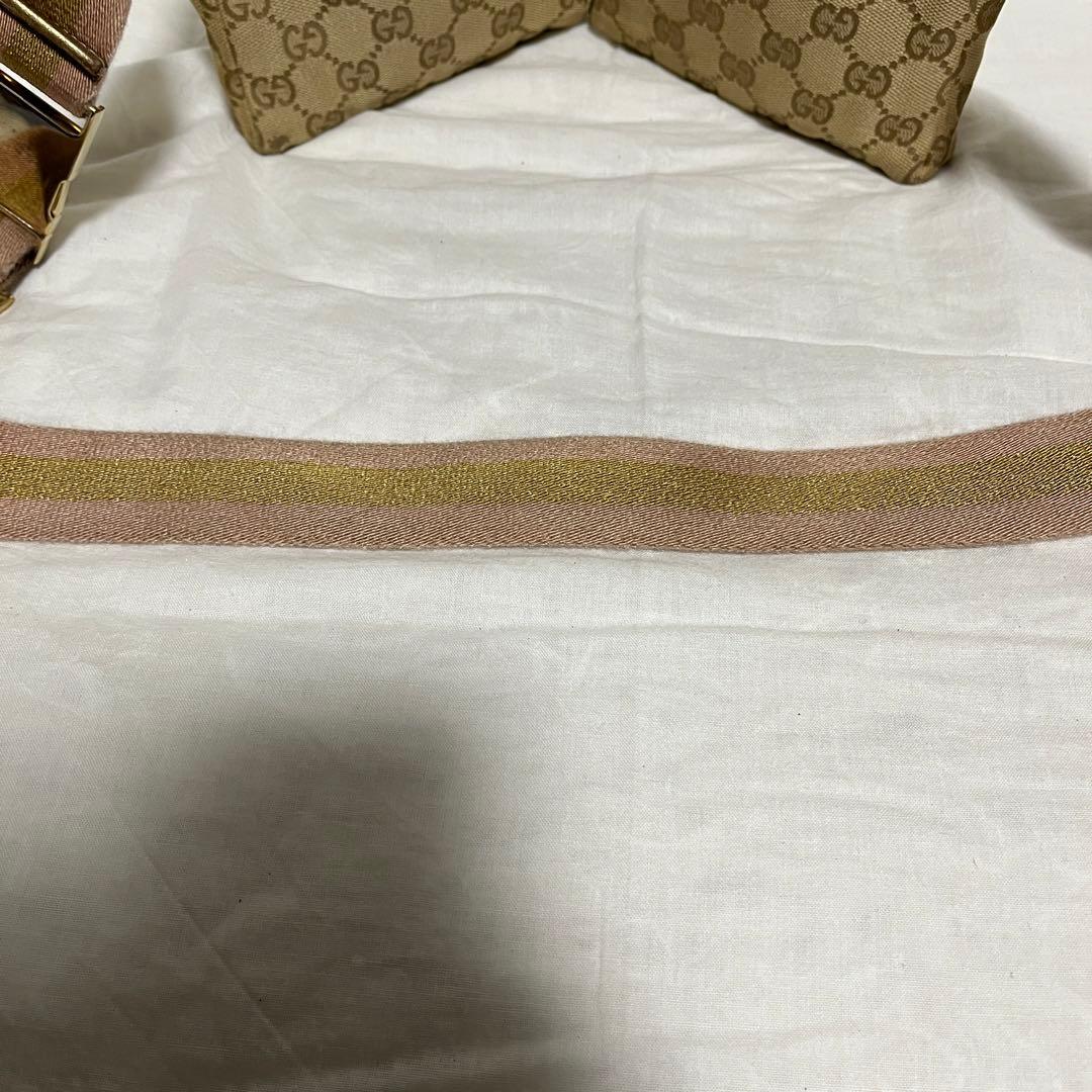 GUCCI GGキャンバス ウエストバッグ ボディバッグ ベージュ ゴールド