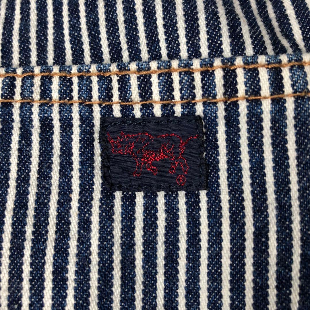 PAPAS パパス ヒッコリー オーバーオール 紺×白　M〜L メンズ　美品